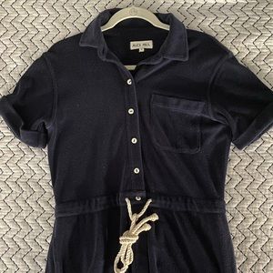 Alex Mill Womens Benny Blue Collared Button Up Drawstring Waist Jumpsuit Sz S